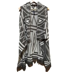 Elan‎ Aztec Cardigan Mixed Print Womens Fringe Oversized Boho Size Large EUC